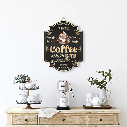 Miniatura 5 de Letrero de madera personalizado para barra de café, terapia en una taza tolerable a la gente, placa de pared para decoración de cocina, regalos