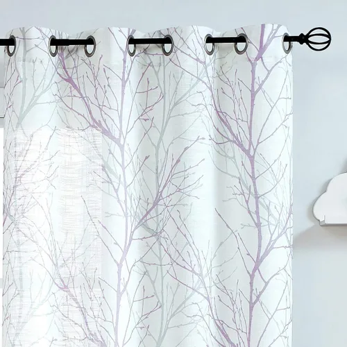 Miniatura 31 de FMFUNCTEX Cortinas de Lino Semitransparentes para Dormitorio, Cortinas Azules y Blancas de 63 Pulgadas de Largo para Sala de Estar, Cortinas de Rama