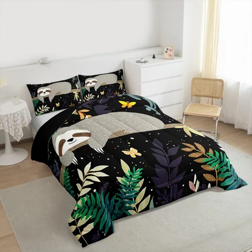 Miniatura 3 de Feelyou Juego de edredón de perezoso lindo juego de ropa de cama para niños y niñas, juego de edredón de mariposa de galaxia, hojas botánicas
