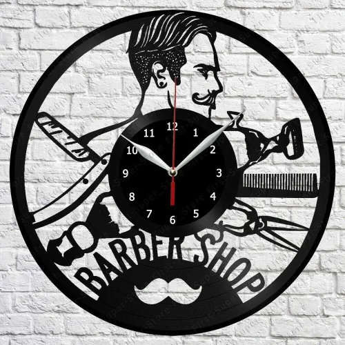 Reloj de pared de vinilo de peluquero LP Record Decoración del hogar Hecho a mano Arte Personalidad Regalo 3 (Tamaño: 12 pulgadas, Color: Negro)