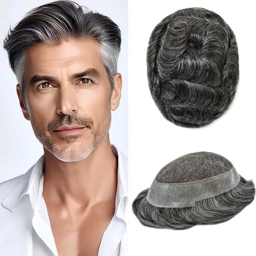 Miniatura 113 de Toupee para hombres Sistema de reemplazo de cabello humano real pieza de cabello humano para hombres encaje suizo para hombre Toupee Hair Pieces