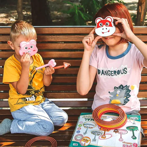 Miniatura 8 de Juego de juguetes de lanzamiento de anillos de animales para niños, 6 soportes y 36 anillos, para interiores y exteriores, fiesta, patio, actividad