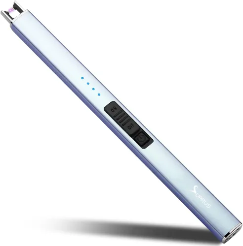 Miniatura 12 de SUPRUS Encendedor eléctrico de arco, a prueba de viento, sin llama, recargable por USB con bloqueo de seguridad para velas, barbacoa, camping (verde)