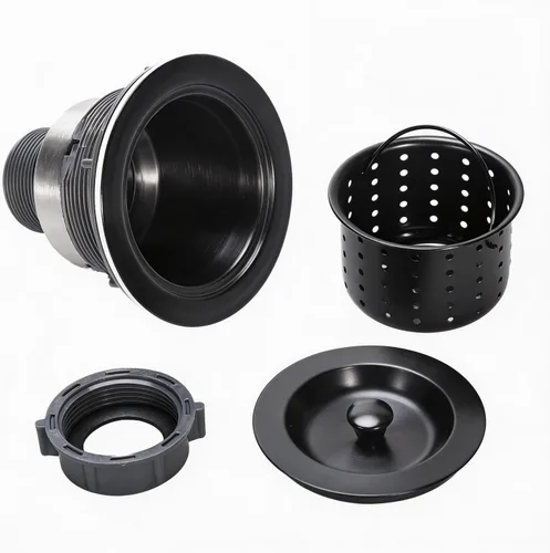 Miniatura 2 de Desagüe de Fregadero de Cocina de 3-1/2 Pulgadas Negro, Kit de Montaje de Drenaje de Fregadero, Cesta Coladora Profunda Extraíble con Tapón