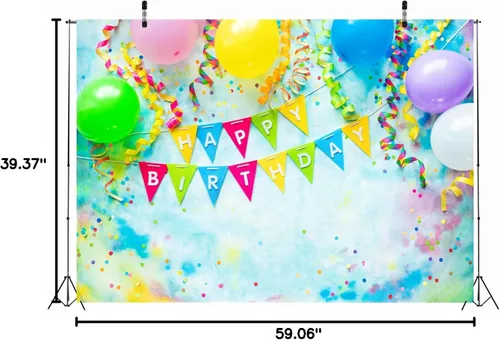 Miniatura 7 de BELECO Telón de fondo de tela de poliéster de cumpleaños, 5 x 3 pies, incluye decoraciones de feliz cumpleaños, globos, pancarta, para fiesta