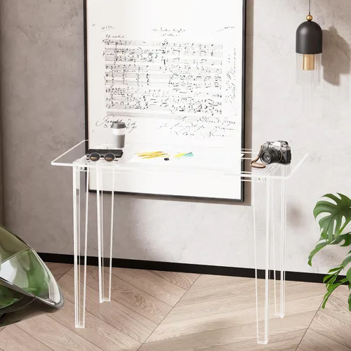 Miniatura 5 de Escritorio acrílico, mesa de acrílico y escritorio transparente, mesa de estudio moderna para oficina en casa, consola multiusos de superficie