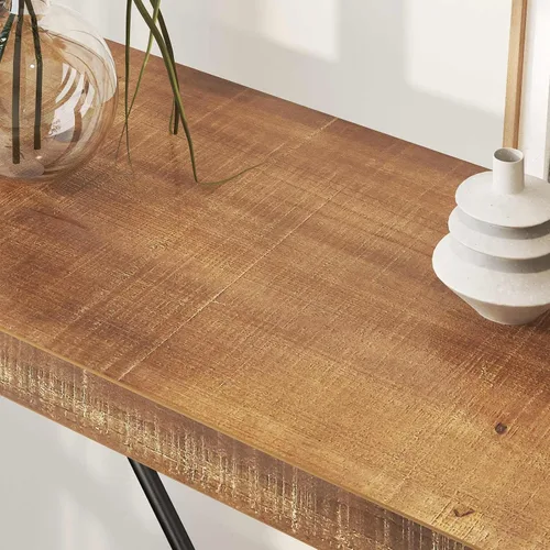 Miniatura 6 de HSH - Estantería sólida de 4 niveles de madera natural, estantería rústica de madera y metal con 4 estantes, estantería vintage industrial abierta