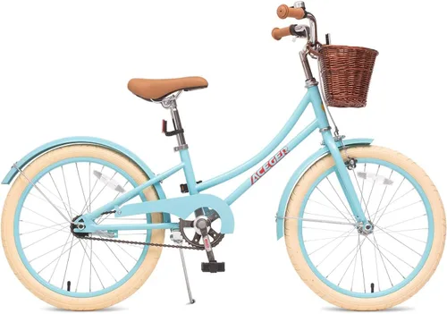Miniatura 2 de ACEGER Bicicleta para niñas con canasta, bicicleta para niños de 3 a 13 años, incluye freno de contrapedal y freno de pinza, 14, 16, 18 pulgadas