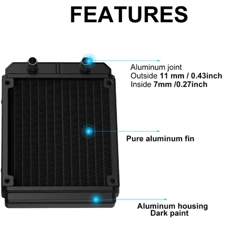 Miniatura 4 de Clyxgs Radiador de refrigeración por agua, radiador intercambiador de calor de aluminio de 12 tubos con tubo para PC CPU, computadora, sistema de 12