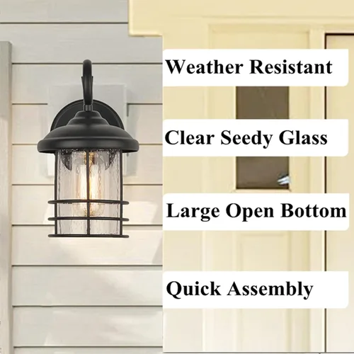 Miniatura 5 de MICSIU Luces de Porche de Bronce Frotado con Aceite para Pared Exterior, Lámparas Exteriores Impermeables Estilo Granja con Casquillos E26
