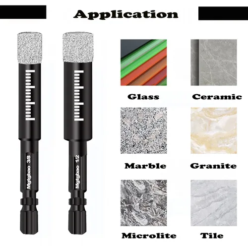 Miniatura 6 de Juego de brocas de diamante seco negro, 8 piezas, broca de núcleo para azulejos de mármol de granito, piedra de cerámica, vidrio, kit de sierra