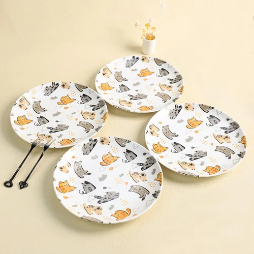 Miniatura 3 de Lindos platos de cerámica con diseño de animales pequeños, juego de 4 gatos pequeños, 8 pulgadas