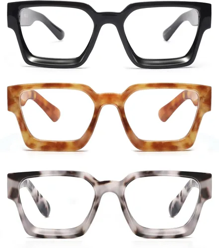 Miniatura 8 de JM Paquete de 3 lentes de lectura cuadrados estilo Oprah para mujeres y hombres, lectores rectangulares de gran tamaño, con bisagra de resorte