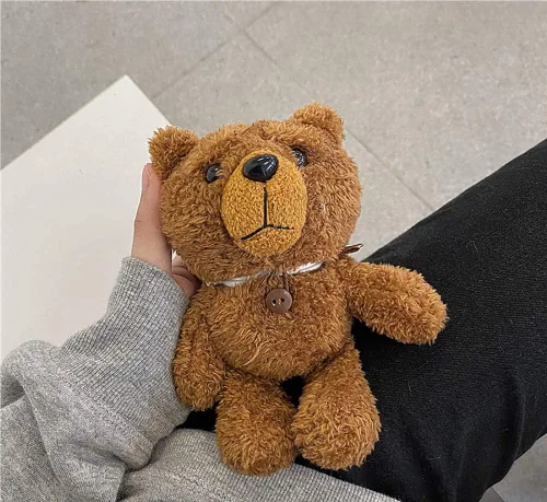 Miniatura 2 de Yatchen Funda de felpa compatible con AirPods 1 y 2, diseño de oso de piel de dibujos animados en 3D, divertida funda protectora con llavero