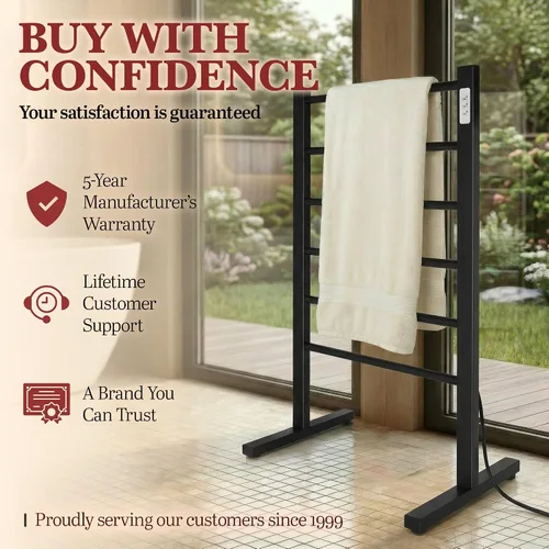 Miniatura 4 de Ibiza Freestanding Towel Warmer, Black, Plug-in, 6 Bars