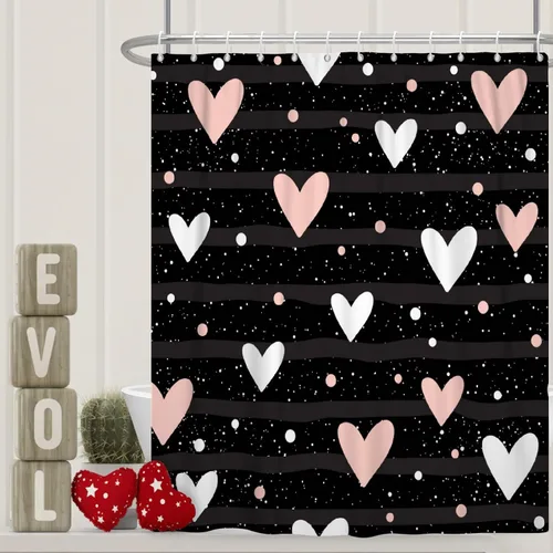 Miniatura 11 de Cortina de ducha de San Valentín para baño, 48 x 72 pulgadas, celosía, corazones de amor, impermeable, para tina, tina de caravana, rayas blancas