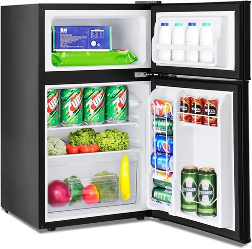 Refrigerador compacto, unidad de 3.2 pies cúbicos Mini refrigerador de hoja laminada en frío con congelador, refrigerador de dormitorio con estantes