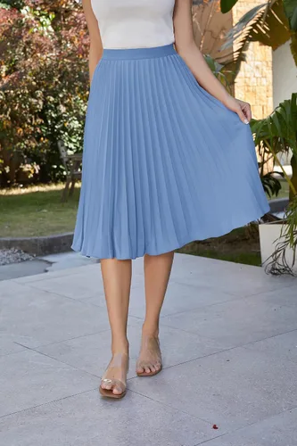 Miniatura 125 de GRACE KARIN - Falda plisada de gasa para mujer, con cintura alta y elástica, vuelo, corte acampanado y longitud por debajo de la rodilla