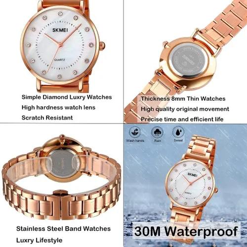 Miniatura 4 de SKMEI Women Watches Diamond Big Face Thin Slim Stainless Luxury Fashion Analog Quartz Waterproof Dress Casual Simple Ladies Female Rose Gold