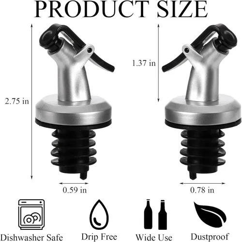 Miniatura 2 de Tebery Paquete de 12 boquillas de aceite de oliva para verter botellas de vino con 4 cepillos de limpieza, tapón dispensador de botellas de aceite