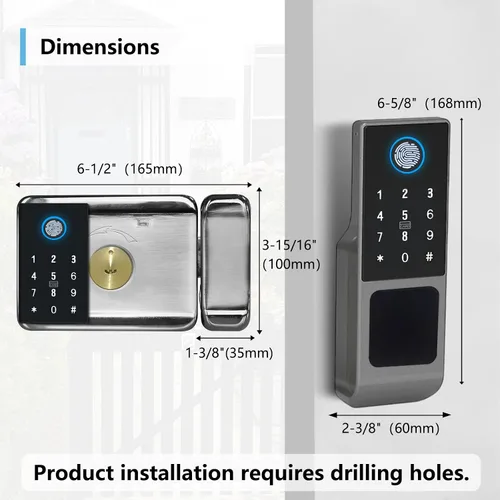 Miniatura 3 de EIYSIE Cerradura de puerta inteligente WiFi, cerradura de huellas dactilares de doble cara, cerradura de puerta de entrada sin llave con teclado