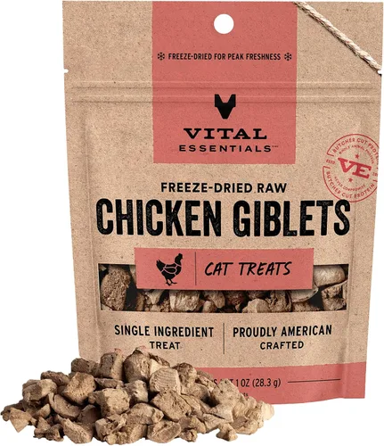 Vital Essentials Menudencias de Pollo Golosinas para Gatos, 1 onza | Crudo Liofilizado | Proteína Única | Sin Granos, Sin Gluten, Sin Relleno