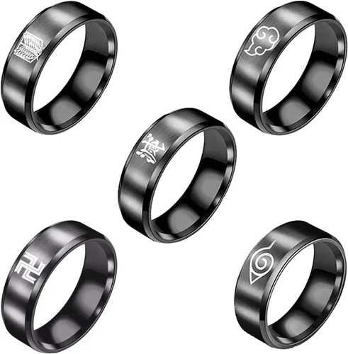 Anillos de anime para hombres y niños, juego de anillos negros de acero inoxidable Akatsuki Demon Slayer de anime Halloween gótico Cosplay anillos