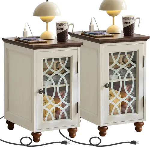 Miniatura 28 de Joaxswe Mesa auxiliar estrecha con puerta de cristal, mesita de noche de 18 x 14 pulgadas con estante ajustable, organizador de gabinete