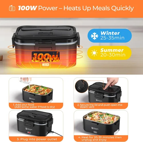 Miniatura 4 de Annie & Mia Design Fiambrera eléctrica para adultos, 100 W, 1.8 L, calentador de alimentos portátil para hombres, lonchera térmica para adultos