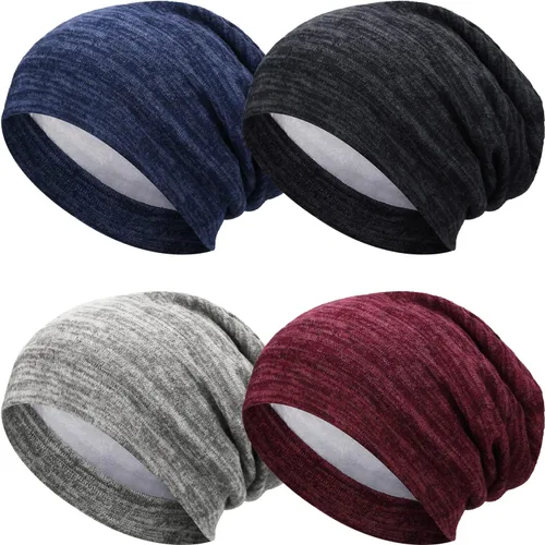 Miniatura 15 de 4 Pieces Satin Lined Beanie Cap Satin Sleep Lined Hat Slouchy Beanie Hat Night Silk Hair Cap for Women Men