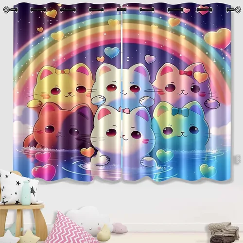 Miniatura 18 de Cortinas de Gato - Lindas Cortinas Opacas de Gato para Habitación de Niños Decoración Kawaii para Dormitorio de Niñas, 2 Paneles, 82 x 63 pulgadas