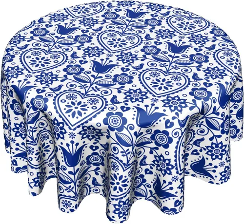 Miniatura 9 de Cafl Mantel redondo de flores indias azules, impermeables, para bodas, fiestas, comedor, banquetes de vacaciones
