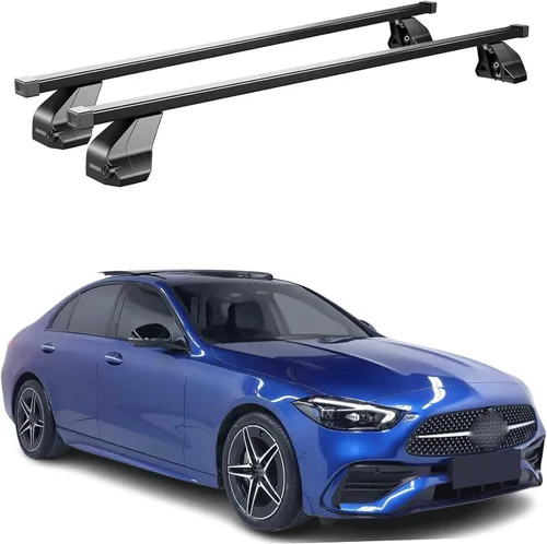 Miniatura 14 de OMAC Barras transversales de techo de punto fijo Mercedes Clase C Sedan 2015 a 2023, portaequipajes, 165 libras, aluminio, 2 piezas, color plateado