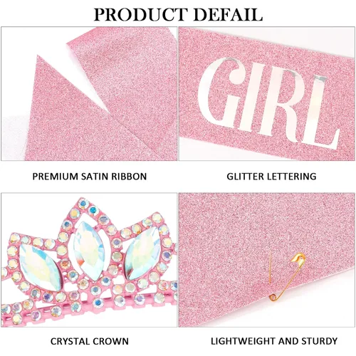 Miniatura 7 de COCIDE Juego de banda y tiara de princesa para niñas y mujeres, kit de accesorios para fiesta de cumpleaños con corona rosa, decoraciones de feliz