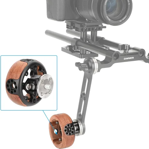 Miniatura 3 de CAMVATE Rueda de mano redonda con soporte de roseta M6 para cámara Video Mango de madera - 3217