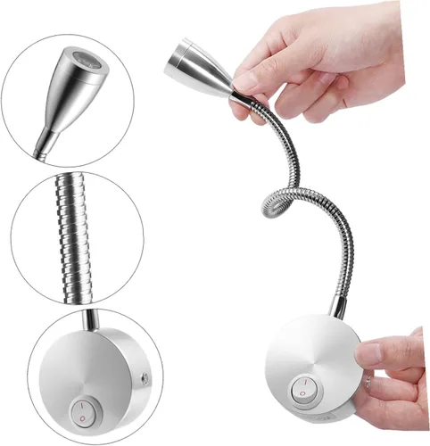 Miniatura 4 de SEWACC Luz de lectura LED para montaje en pared, brazo flexible de 360 grados, para dormitorio, lámpara de noche con interruptor, blanco cálido