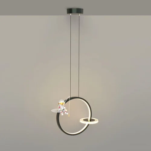 Lámpara colgante de anillo moderno para habitación de niños, lámpara LED colgante con astronauta de resina, mini candelabro redondo para dormitorio