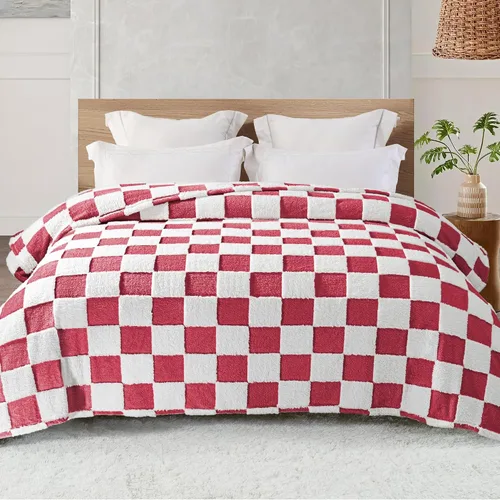 Miniatura 15 de Exclusivo Mezcla - Manta de franela super suave y cálida con diseño de vellón esponjoso, para sofá, cama, con lindo patrón a cuadros, negro, 50" x