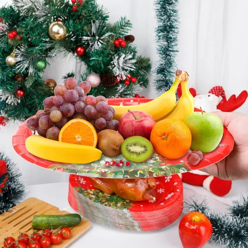 Miniatura 7 de WDF Paquete de 50 platos de papel de Navidad – Platos de papel ovalados de 10 x 12 pulgadas para suministros de fiesta, árboles de Navidad, plato