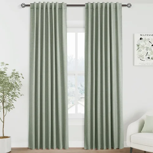 Miniatura 89 de Cortinas de lino 100% opacas para dormitorio, 102 pulgadas de largo, con pestaña trasera, bolsillo para barra, paneles acústicos con aislamiento