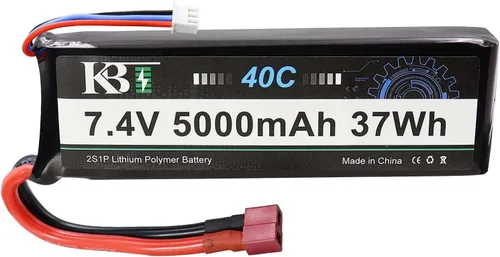 KBT 2S 7.4V LiPo - Batería de alta tasa de descarga, 40C (burst 80C) 5000mAh batería recargable de polímero de litio con enchufe en T para coche RC