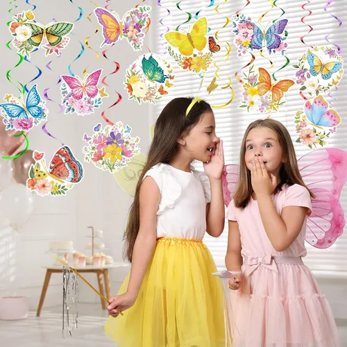Miniatura 5 de Sumind 30 piezas de decoración de fiesta de flores de mariposa colgantes en espiral primavera verano mariposa Vbs decoraciones de techo para baby
