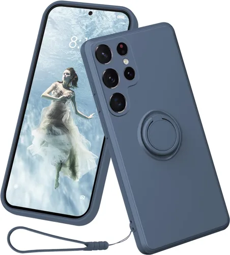 Miniatura 12 de Funda compatible con Samsung Galaxy S22 Ultra (5G 2022 lanzado), silicona con anillo giratorio de 360°, soporte magnético para automóvil, funda
