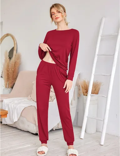 Miniatura 279 de Ekouaer Conjunto de pijama de manga larga para mujer, ropa de dormir suave con cuello redondo y bolsillos