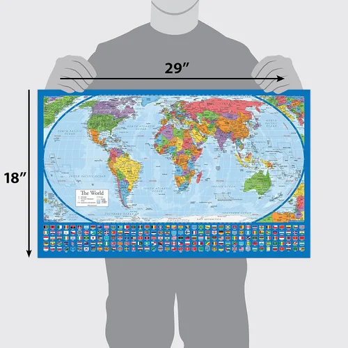 Miniatura 2 de 2 Pack - Póster de mapa del mundo laminado y set de mapa de EE. UU. - El diseño del mapa del mundo Equal Earth muestra los continentes en su Azul