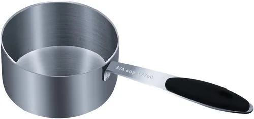 LEIFENY 1 taza medidora individual de 3/4 tazas (6.0 fl oz, 6 onzas) con agarre de silicona negra, cucharada individual de acero inoxidable