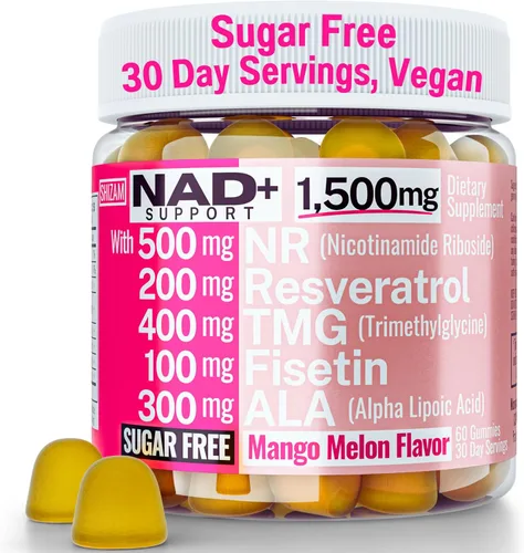 Gomitas sin azúcar de 1500 mg NAD+ | NAD + Plus NR TMG ALA Trans-Resveratrol Fisetina Suplementos | Nicotinamida ribósido trimetilglicina ácido alfa
