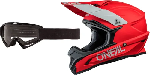 O'Neal 1 casco de motocross todoterreno sólido SRS con combinación de gafas Rojo