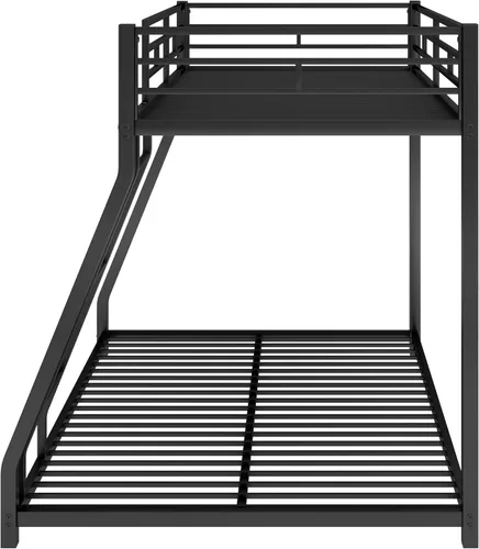 Miniatura 4 de Litera de metal individual sobre tamaño matrimonial con barandilla de seguridad y escalera para niños y adultos, literas de suelo, marco de cama