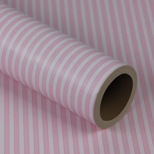 Miniatura 2 de 17.7" x 117" Papel tapiz de rayas rosa y blanco, autoadhesivo, removible, impermeable, decorativo, para forrar, cubrir y decorar paredes, gabinetes